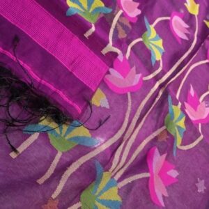 Handwoven Jamdani Silk Suit Set with Floral Motifs