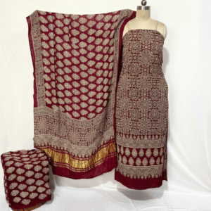 Gulnaar Jaal Ajrakh Printed Cotton Silk 3-Piece Suit Set