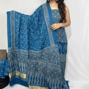 Neel Jaal Ajrakh Printed Cotton Silk 3-Piece Suit Set