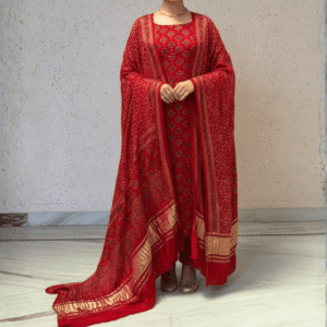Raktika Jaal Ajrakh Printed Cotton Silk Unstitched Suit Set