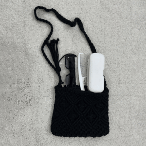 Macrame Crossbody Bag Black Color with Tassels (8X9 Inch)