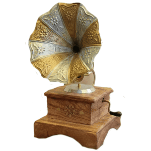 Handcrafted Decorative Gramophone Showpiece with Wooden Base