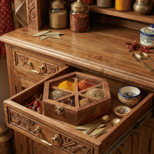 Handcrafted Wooden Spice Storage Box with Glass Lid