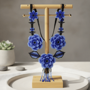 Blue Floral Handmade Beads Jewellery Set