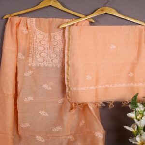 Peachy Chikankari Dream on Chanderi Weaves