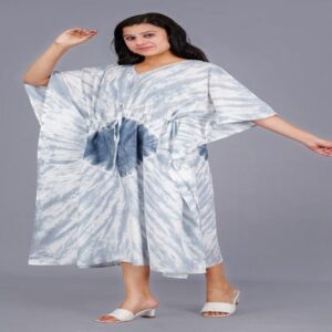 Tie-Dye Bliss - Pure Cotton Kaftan in Serene Blue and White