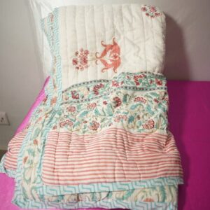 Vintage Charm Rajai With Floral and Traditional Block Prints(Light Blanket)