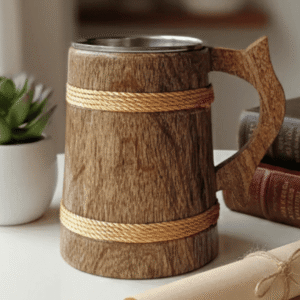 Handcrafted Wooden Mug with Steel Inner