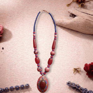 Royal Red Mosaic Pendant Beads Necklace