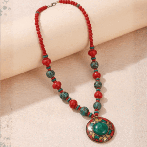 Crimson Jade Mosaic Pendant Necklace