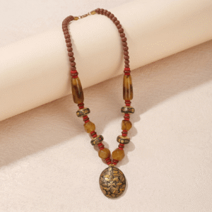 Rustic Amber Mosaic Pendant Necklace