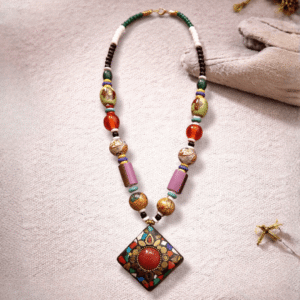 Multicolor Mosaic Pendant Beads Necklace