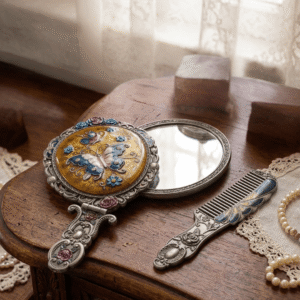 Butterfly Floral Ornamental Handheld Mirror and Comb Set