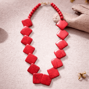 Crimson Square Beads Statement Necklace