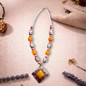 Amber Prism Mosaic Pendant Necklace