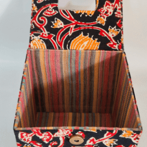 Boutique Style Tissue Box, Black and Red Floral, Kalamkari Print