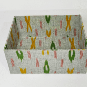 Single Open Storage Box, Wood & Cotton Fabric