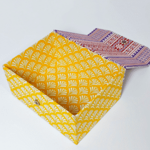 Handcrafted Wood and Cotton Fabric Closed Storage Box