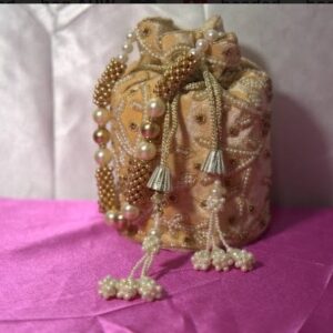 Creme Velvet Beaded Handmade Embroidery Handbag Round Bottom