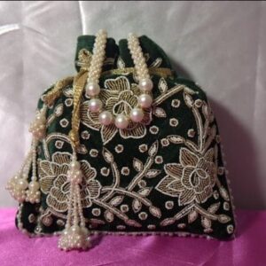 Green Beaded Handmade Embroidery Handbag