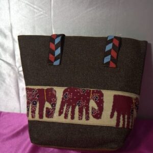 Hathi Print Handmade Brown Jute Tote Bag