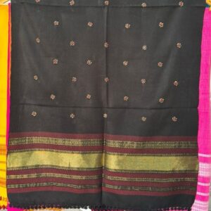 Hand Woven Black Acrylic Wool Shawl With Mirror Work
