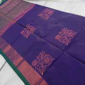 Purple Silk Saree with Floral Motifs and Green Border
