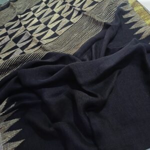 Black Linen Saree with Geometric Patterns