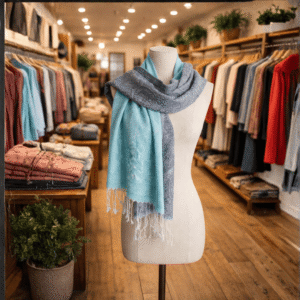 Teal Grey Reversible Paisley Kashmiri Shawl