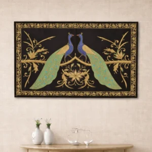 Twin Peacock Zardozi Embroidered Wall Panel