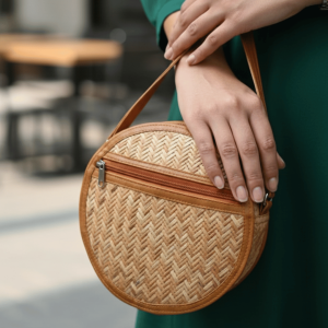 Round Handmade Grass Sling Bag