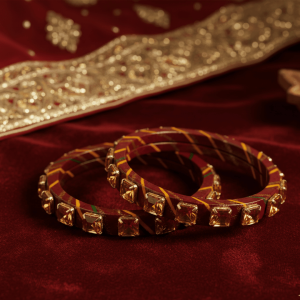 Brown Lac Bangles with Square Stone Accents – Set of 2