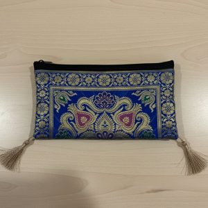 Cobalt Paisley Banarasi Zip Clutch Bag