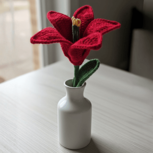 Crimson Bloom Handcrafted Fabric Flower Stem