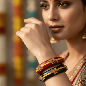 Dual-Tone Lac Bangles with Starburst Rhinestones – Set of 2