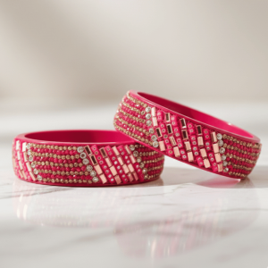 Embellished Pink Lac Bangles Set of 2