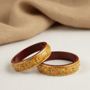 Floral Stone Yellow Lac Bangles Set of 2