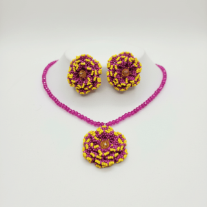 Fuchsia Haldi Bloom Beaded Jewellery Set