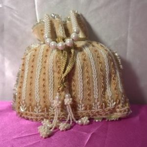 Golden and Pearl Handle Beaded Handmade Embroidery Handbag Potli