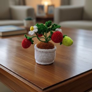 Handcrafted Crochet Strawberry Plant Decorative Piecec