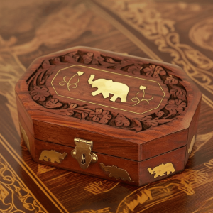 Handcrafted Elephant Inlay Wooden Jewellery Box