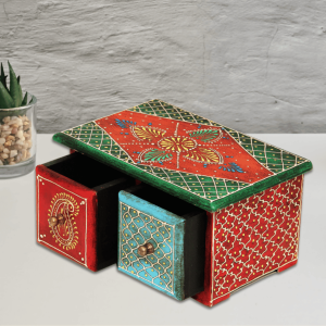 Meenakari Embossed Wooden Storage Box