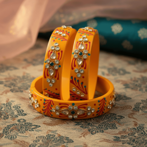 Orange Kundan Style Lac Bangle