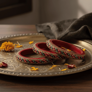 Ruby & Emerald Kundan Lac Bangles – Set of 2