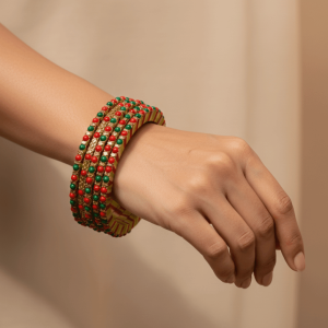 Striped & Beaded Festive Lac Bangles – Set of 10