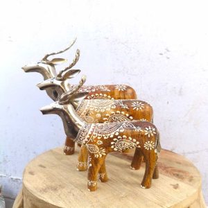 SwarnMrug Golden Deer Wooden Art Trio