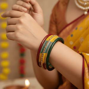 Tricolor Lac Bangles with Gold Rhinestones – Set of 2