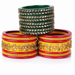 Vibrant Floral Kundan Bangle Stack in Lac